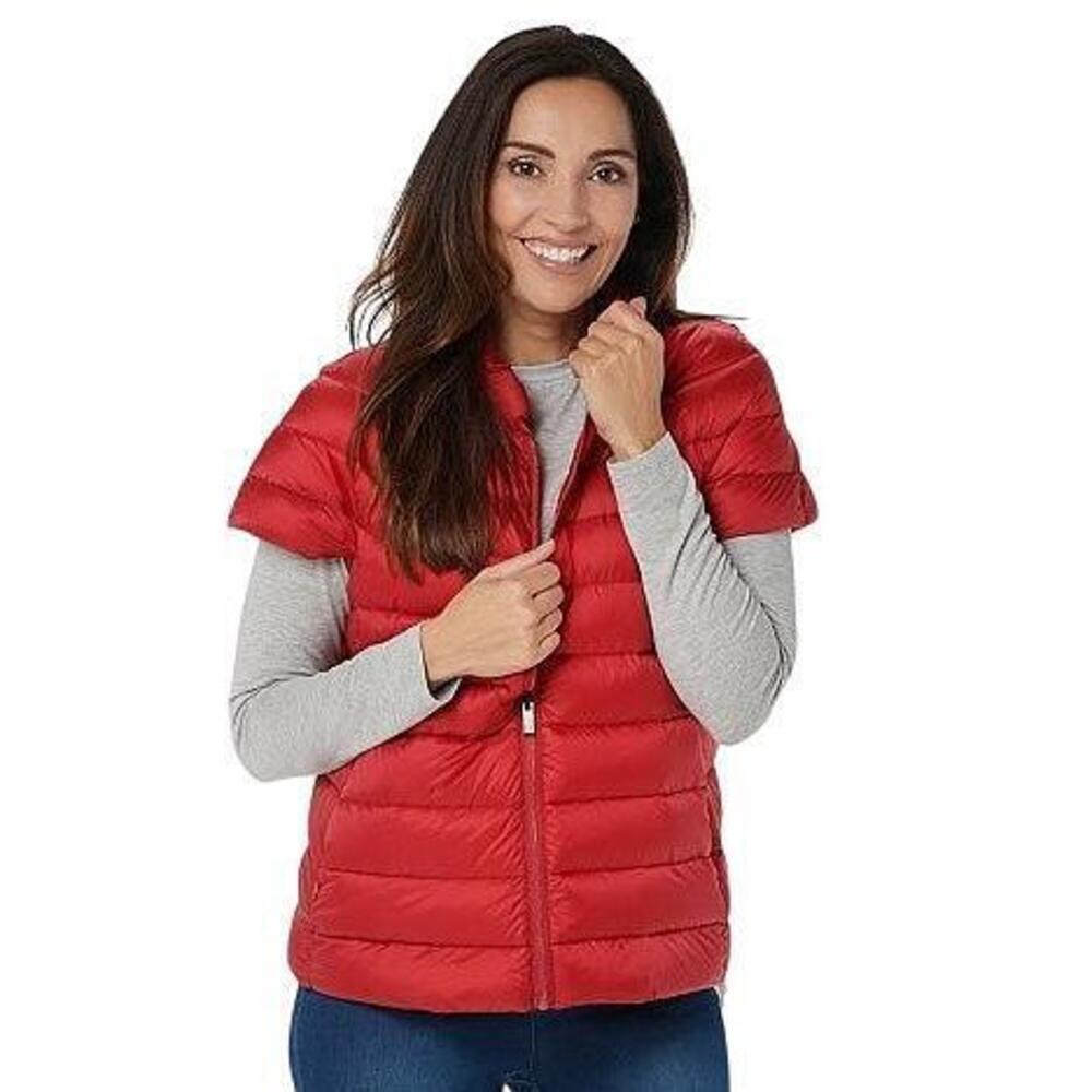 Martha Stewart Puffer Jacket XL Red Quilted Full Zip Short Cap Sleeve Pockets